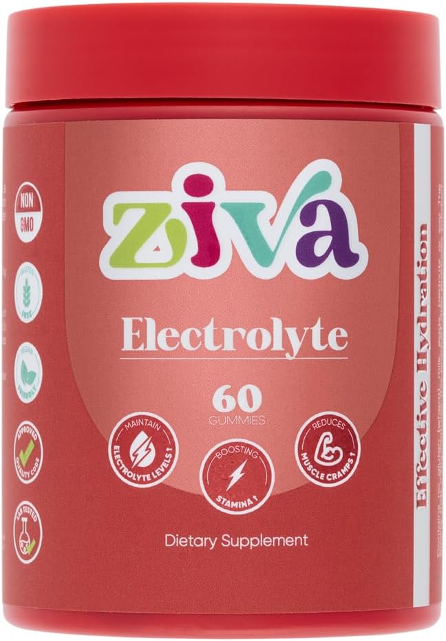 Ziva Electrolyte Gummys – 水力和能量支持快速补水 – 电解质用于运动员,跑者与活动生活方式 – 60 Counter