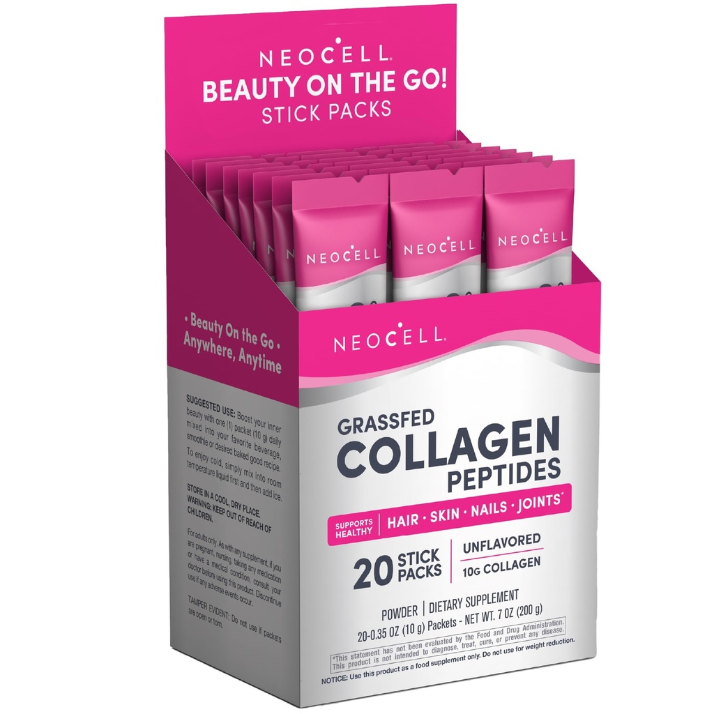 NeoCell Super Collagen Peptides, 10 g Collagen/Single-Serve Packet; Keto 认证, Gluten Free; 为健康皮肤, 头发, 钉子和联合支持;* 20 Serve, 7 Oz.