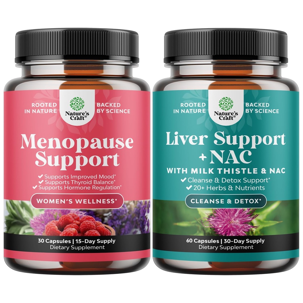 Bundle of Menopause Supplement for Hot Flashes with Dong Quai Vitex Chaste Berry & Black Cohosh and Liver Support NAC - Milk Thistle N Acetyl Cysteine with Turmeric, Choline, Dandelion & L-Glutathione