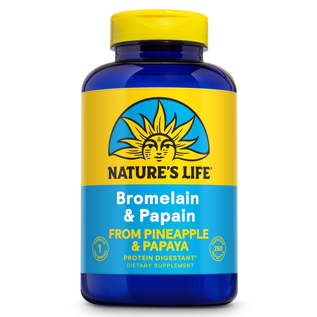 Natural's Life Bromelain & Papain – 蛋白质酶用于消化支持和舒适 – 来源于 Pineapple & Papaya → 250mg(250 CT)