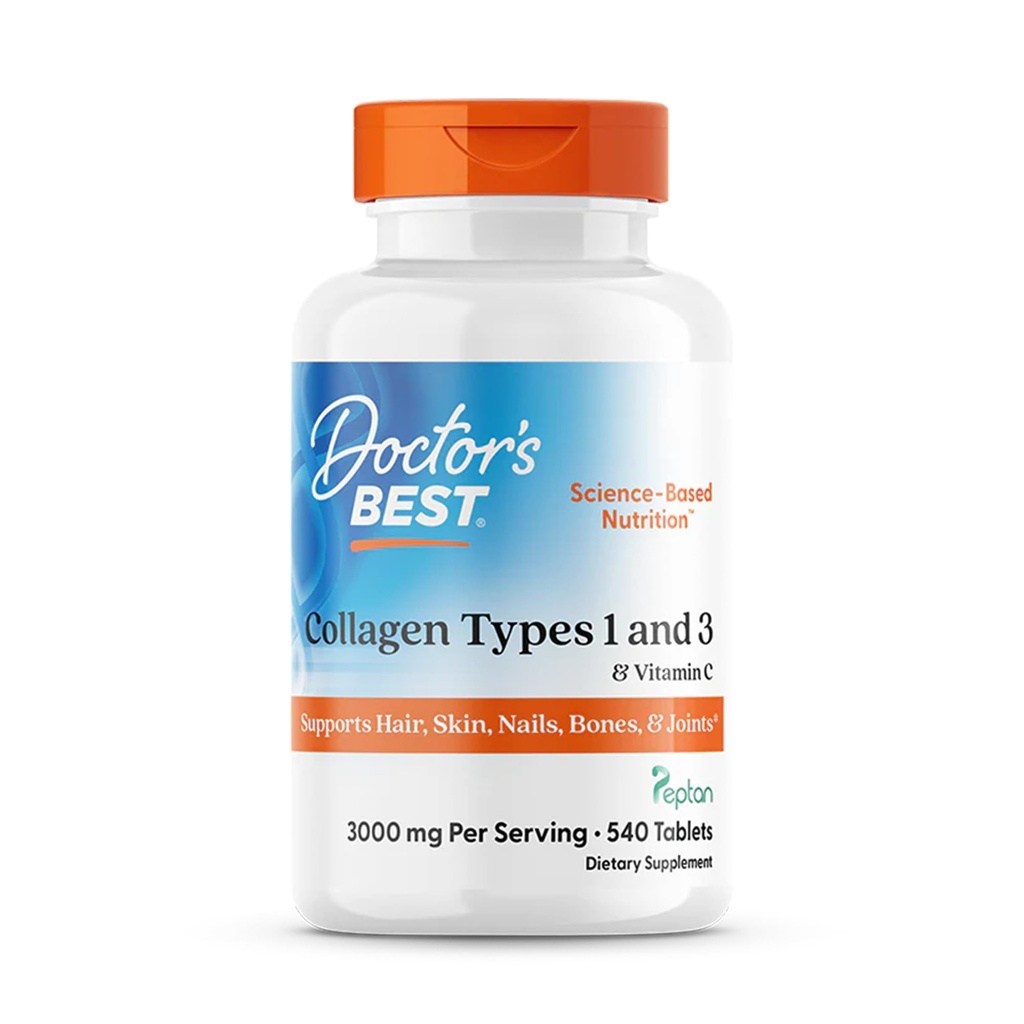 医生最佳柯拉根类型1 & 3 配有 Peptan, Non-GMO, Gluten Free, Soy Free, 支持头发, 皮肤, 钉子, Tendons & Bones, 1000 Mg, 540 片