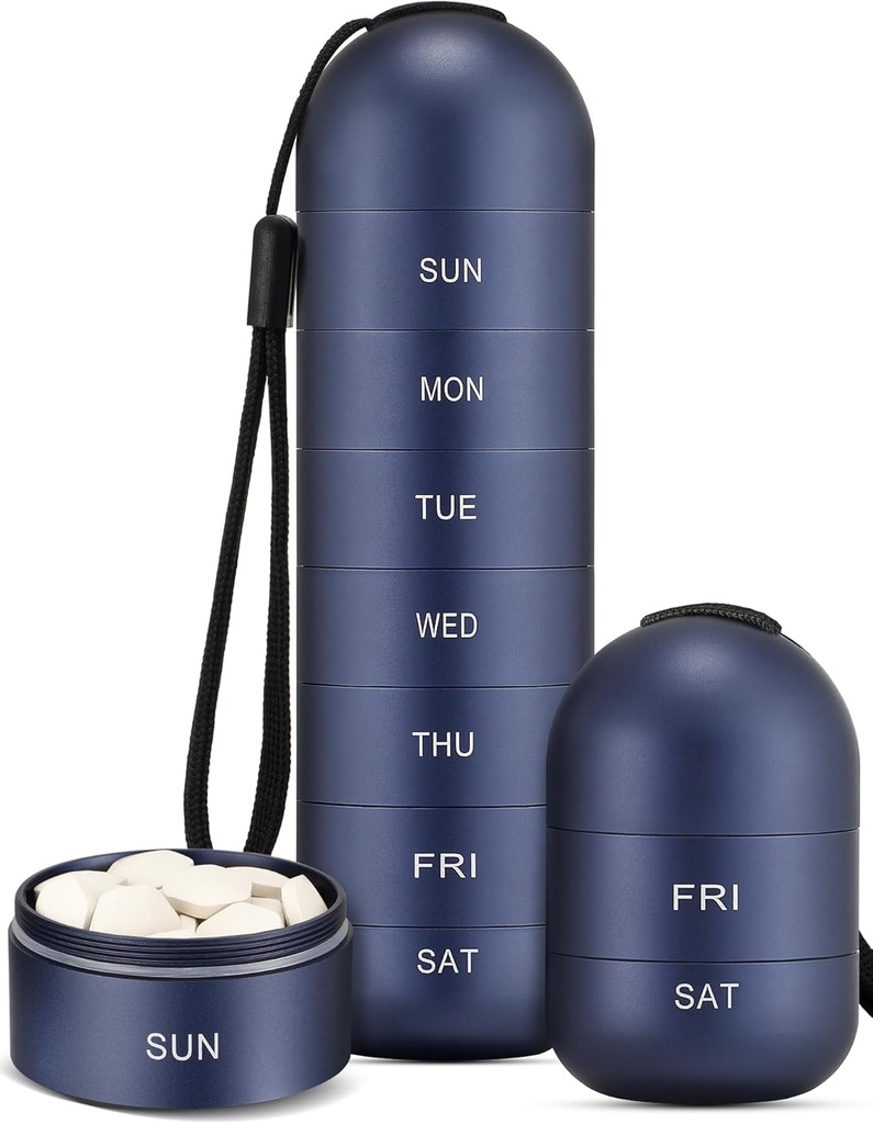 Zannaki Metal Moisture Profect Weekly Pill Organizationer, 可堆叠铝合金 BPA 自由旅行 徒步 7日 Pill Box 案例 防水和大比较 持有 Pills,维生素,鱼油, 补充品