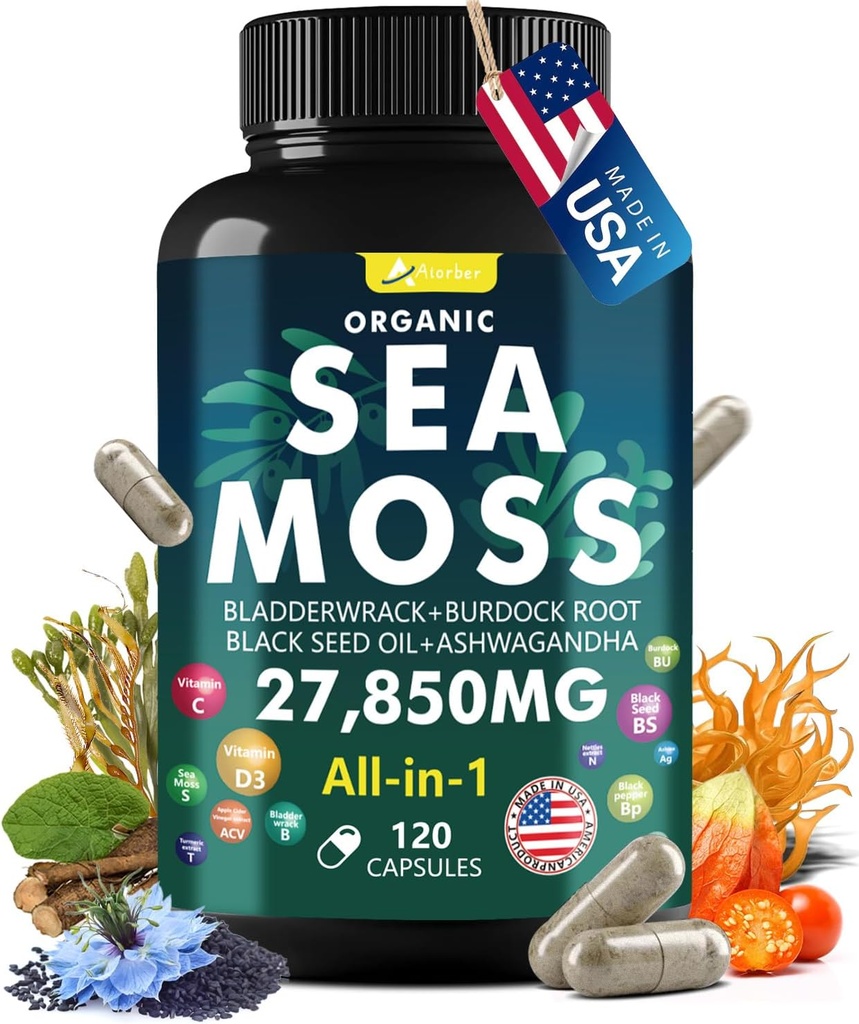 海摩斯卡普苏尔综合体与海摩斯,黑籽油,Aşhwagandha,Ginger & Vitamins C,D3-120 卡普苏尔,Superfood supplies - 高级海摩斯药丸,野海摩斯药丸,美国制造