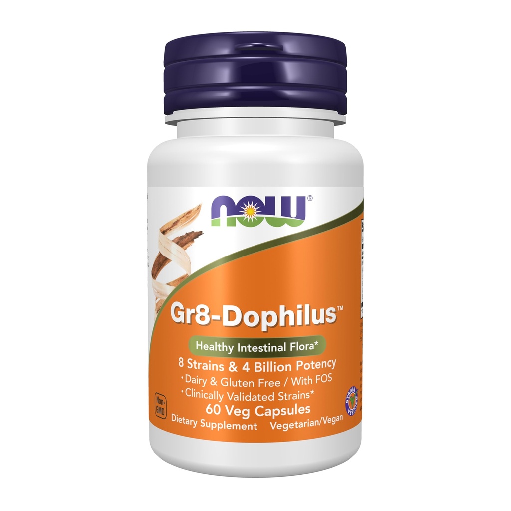 现在食品补充品,Gr8-DophilusTM,配有8个Strains & 4亿个Potency,架子稳定,60个Veg Capsules