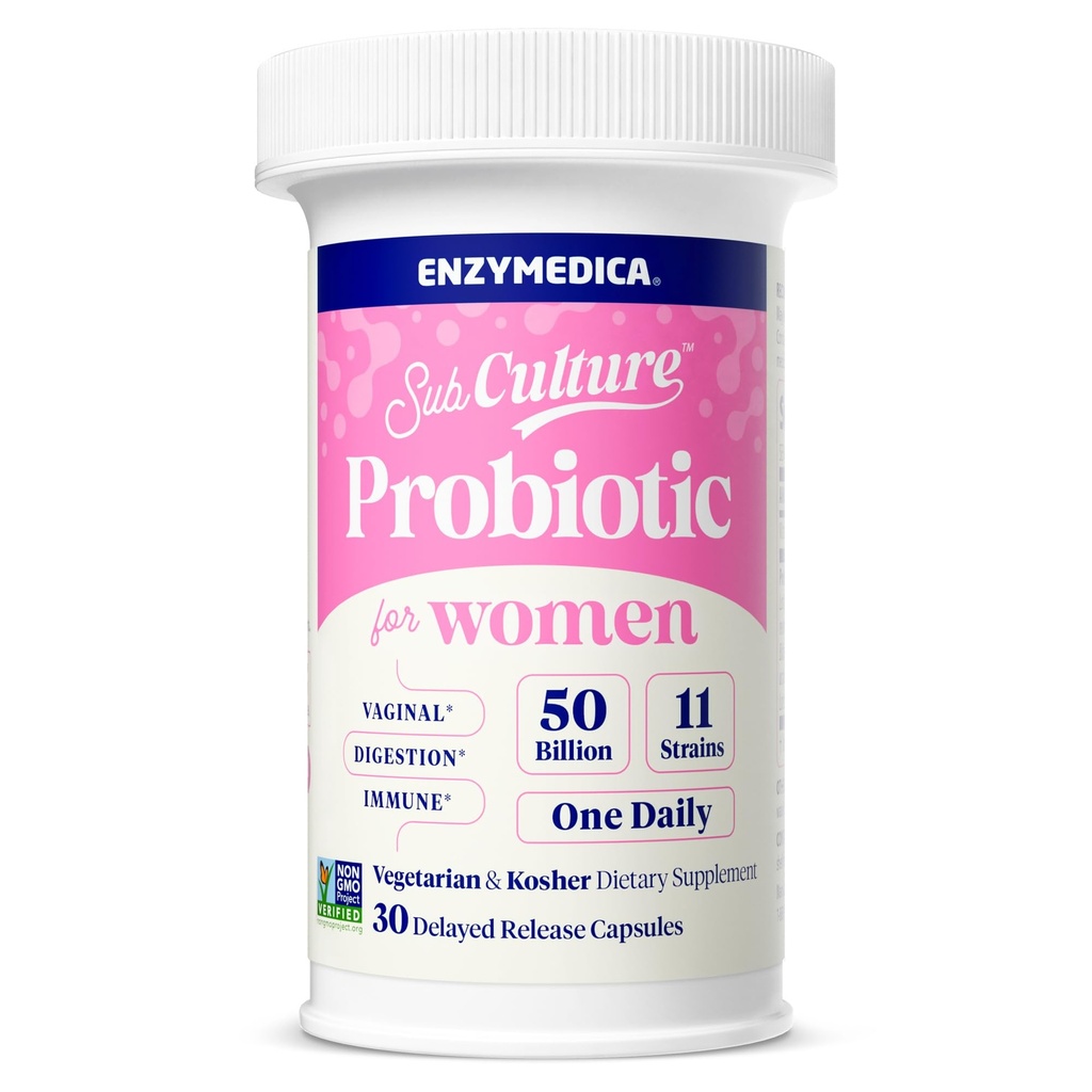 用于妇女阴道和尿道健康的Ezymedica SubCulture Probiocts, 5亿 CMFU, 支持Immune + 消化性健康与规律, 30个计数