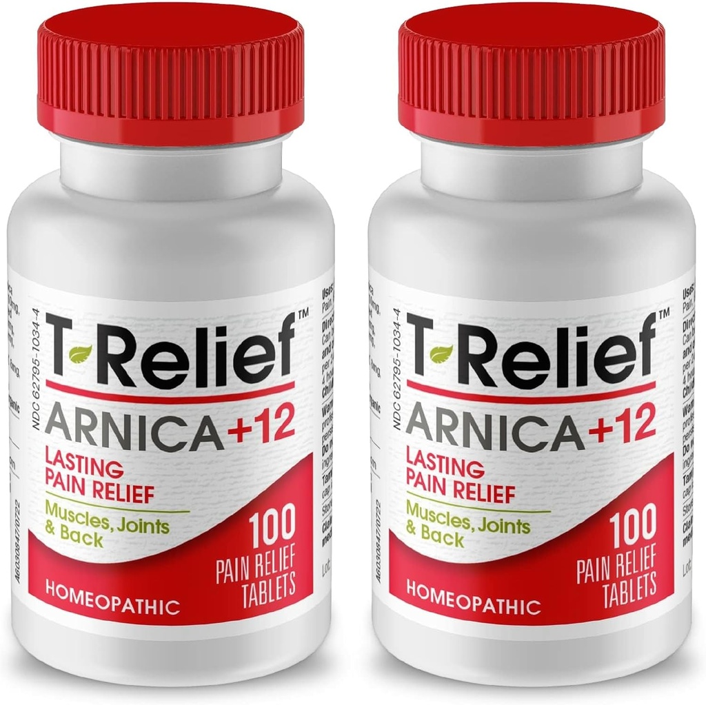 T-Relief Arnica + 12 自然解放活动者 背痛 联合疼痛 肌肉 和 Stiffness, 全身 快速 女性和男性 – 100 片(2 包)