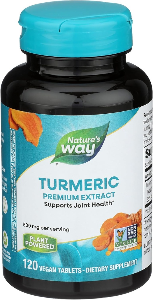 自然之道 Turmeric Premium 提取 - 支持联合健康* - 非GMO项目 验证 - 每种服务500 mg - 联合补充 Turmeric 片 * - Gluten Free - 120 片