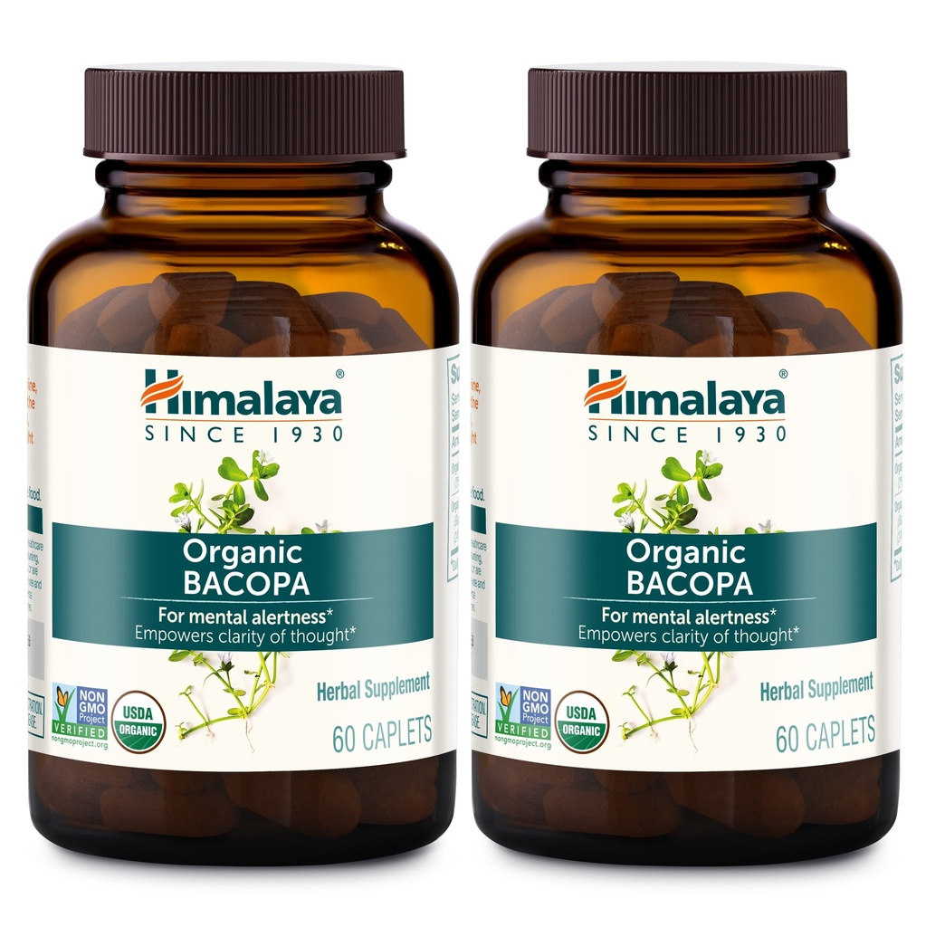 喜马拉雅巴科帕·蒙尼埃里(Monnieri) Nootropic 草药补充剂、精神警惕、支持、平静、记忆、认知、USDA有机、非GMO、750毫克、60个植物卡片、2包、120天供应