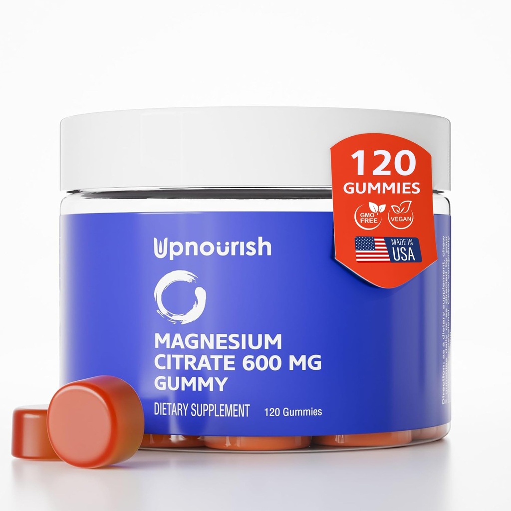 成人和孩子们的Nourish Magnesium Gummys, Citrate Gummys 600mg, 肌肉放松、骨骼和消化卫生的平静补充, Citrato de Magnesio, Vegan, Non-GMO, 120 Counter