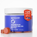 成人和孩子们的Nourish Magnesium Gummys, Citrate Gummys 600mg, 肌肉放松、骨骼和消化卫生的平静补充, Citrato de Magnesio, Vegan, Non-GMO, 120 Counter