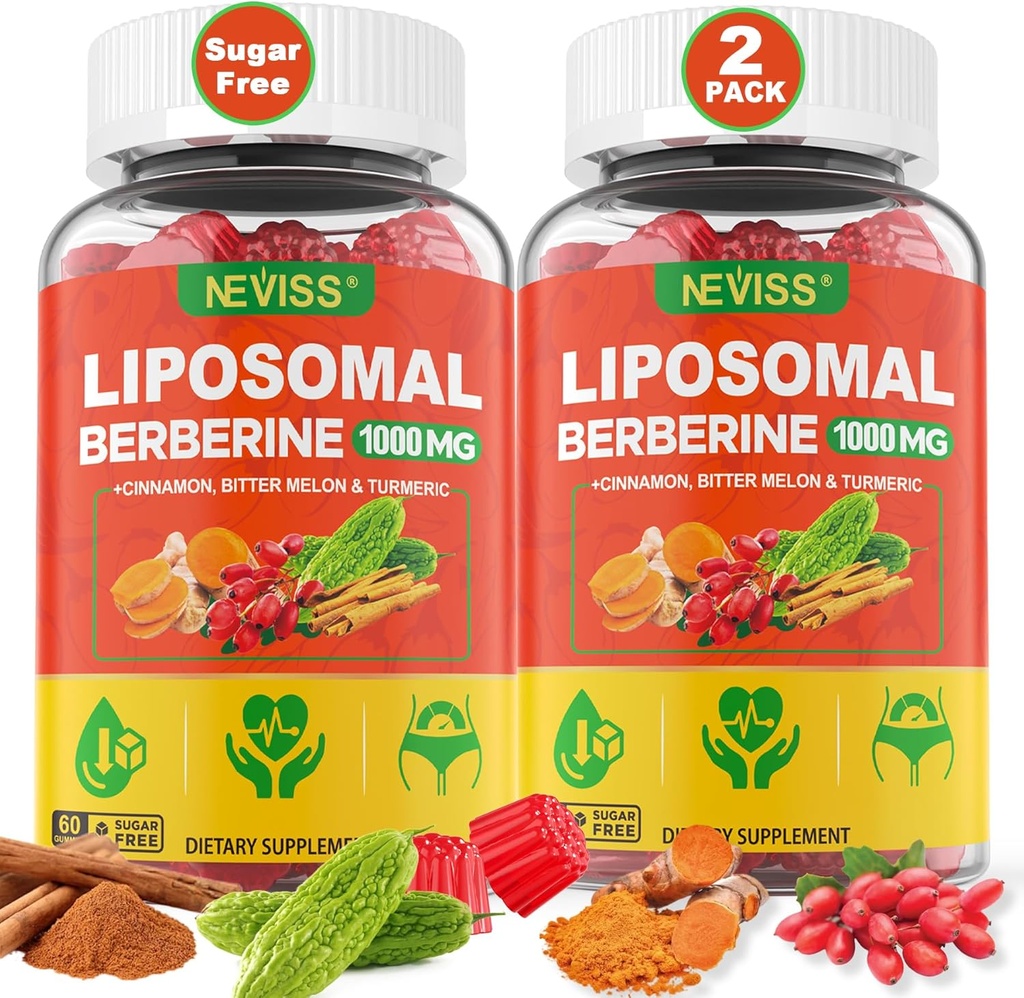 Liposomal Berberine Gummys Organization + Berberine HCL + Turmeric, 柏柏林补充品与锡兰桂,Bitter Melon, Fiber 用于文摘, Artichoke for Liver, 总体健康,无糖