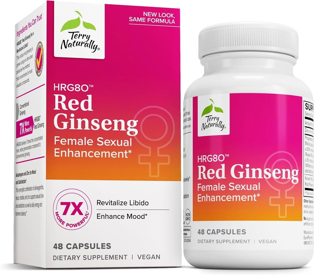 Terry Rital HRG80 Red Ginseng 女性性增强 - 流通、耐力和能源支持的饮食补充 - 与Ashwagandha、Red Ginseng & Zinc 的重大支持 - 48 Capsules