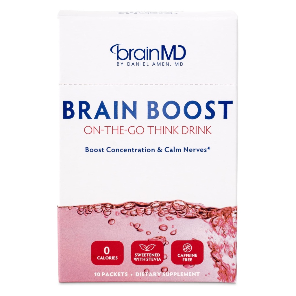 BRAINMD博士 阿门脑部助推器在GO - 10 packets,Berry Flavor - 诺热带饮料粉,促进焦点,明亮和精神能量 - 咖啡因自由,Gluten自由 - 10 services