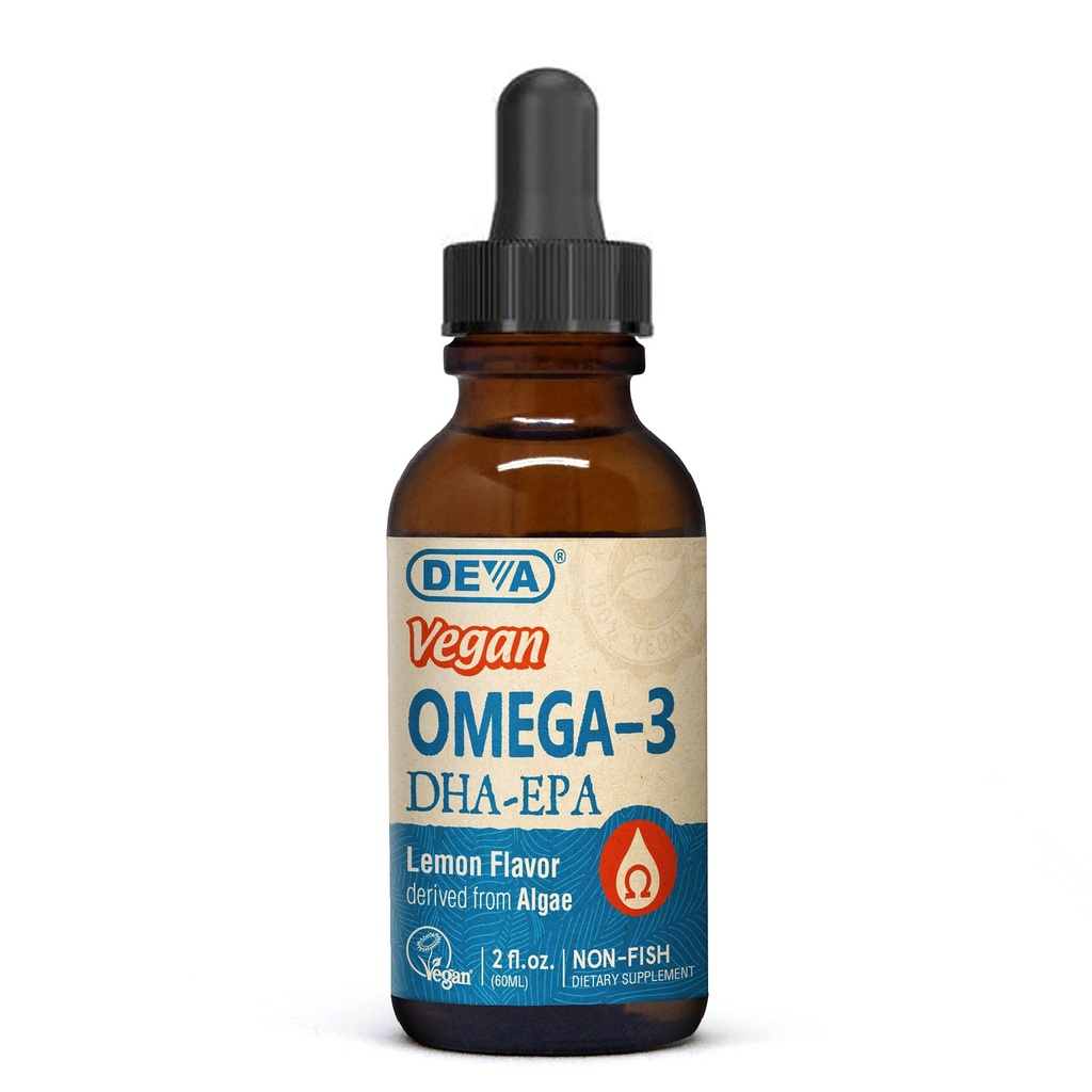 DEVA Vegan Omega-3 液态DHA - EPA,来自藻类的非鱼类,柠檬Flavor,2 Ouence
