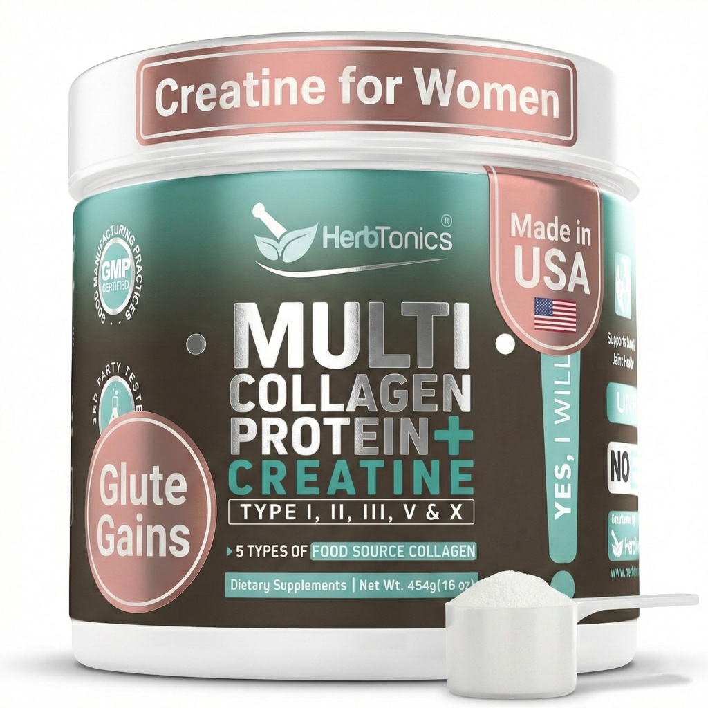 女性的乳油酸酯 5000mg Creatine Monohydrate + 多Collagen 蛋白粉(第I,II,III,V,X号) – Lean Muscle, Recover and Skin Support – Grass-Fed, No Bloat, Unflavorized – 30 services