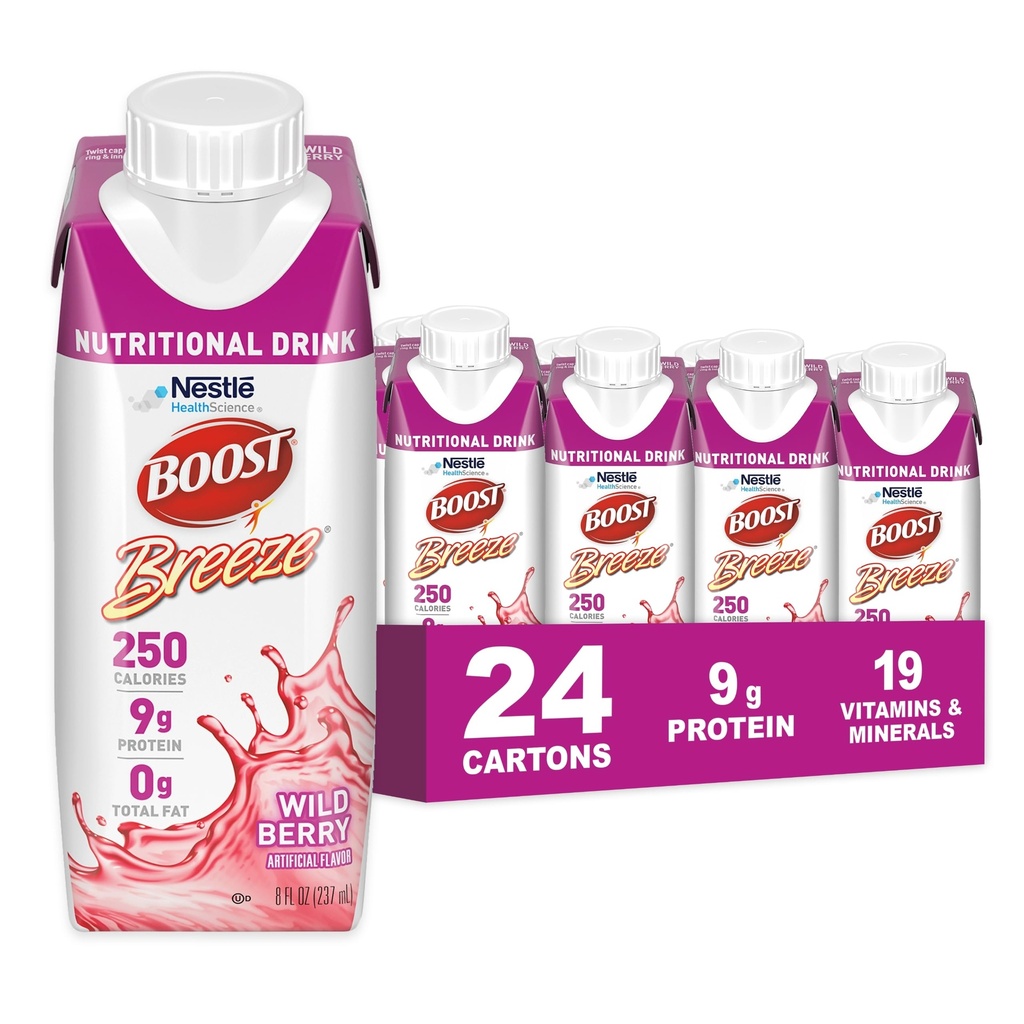 BOOST 清营养饮料 - 250卡路里 - 19 维生素和矿物 - 9克蛋白 - 强化清营养饮料 维生素A & Zinc - 野莓 Flavor - 8 floz(24包)
