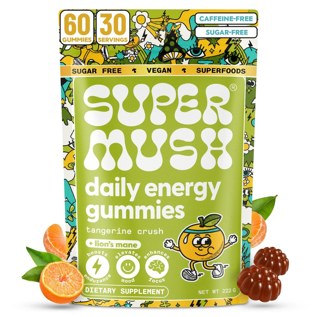 能源蘑菇(Gummys) - 有机狮子马恩补充剂,配有Cordyceps,Rhodiola,L-Theanine,Maca - Vegan & Frewe-Energy, Focus, Stamina,减压-60 Gummys(30位服务员)