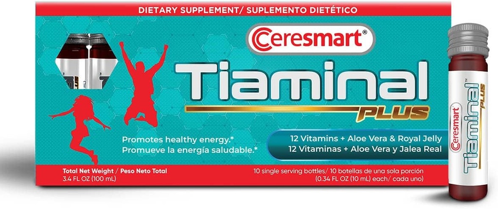 Ceresmart Tiaminal Plus Multivitamin for Women and Men – 10 x 单服务型 Vials 液态多维坦 饮食补充 – 能量助力维他命补充 与阿洛·维拉,皇家Jelly