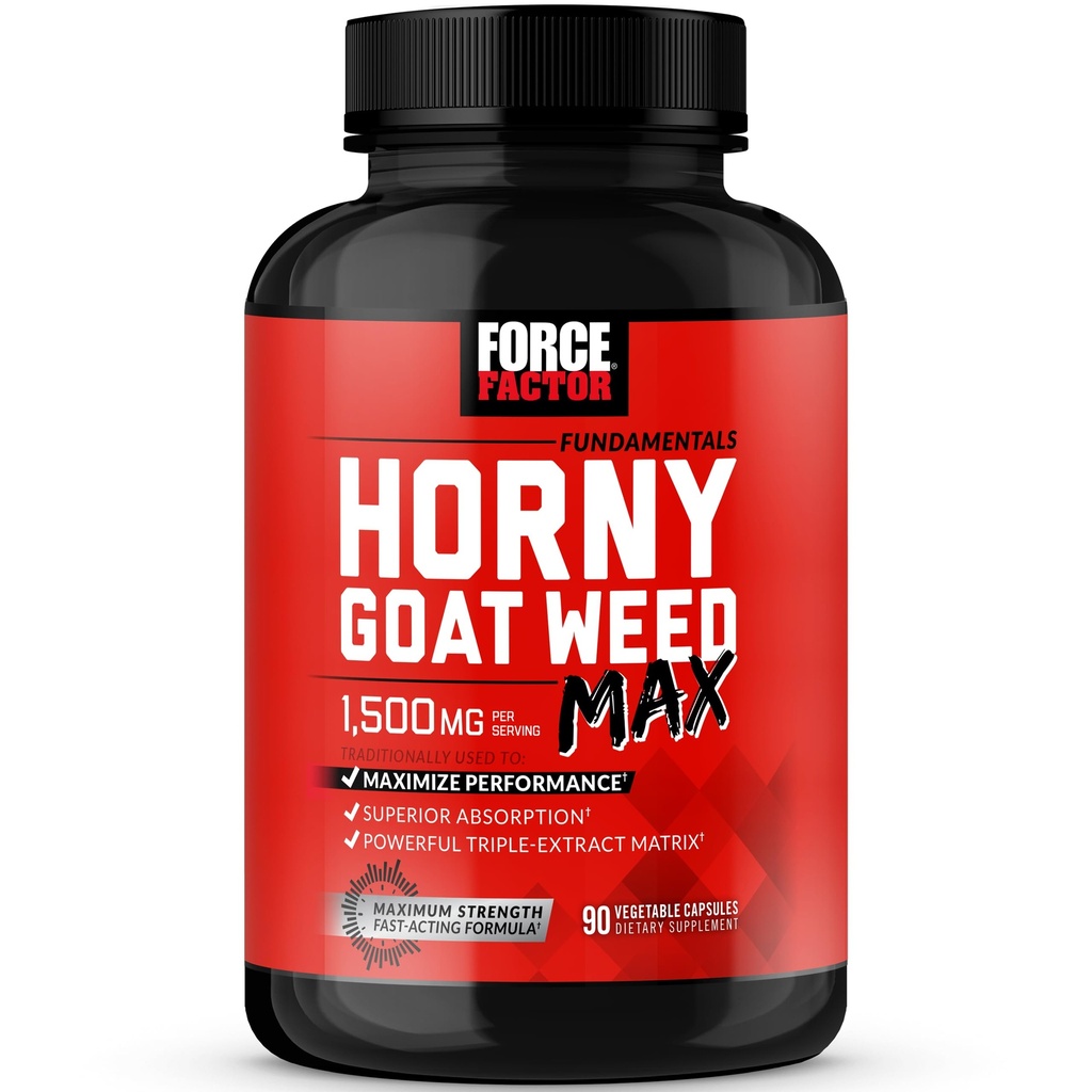 FORCE FACTOR 霍尼山羊杂草 Max, 霍尼山羊杂草 男女实现性能和驱动最大化, 三极-Extract HGW 霍尼山羊杂草补品, 1500mg, 90 Capsules