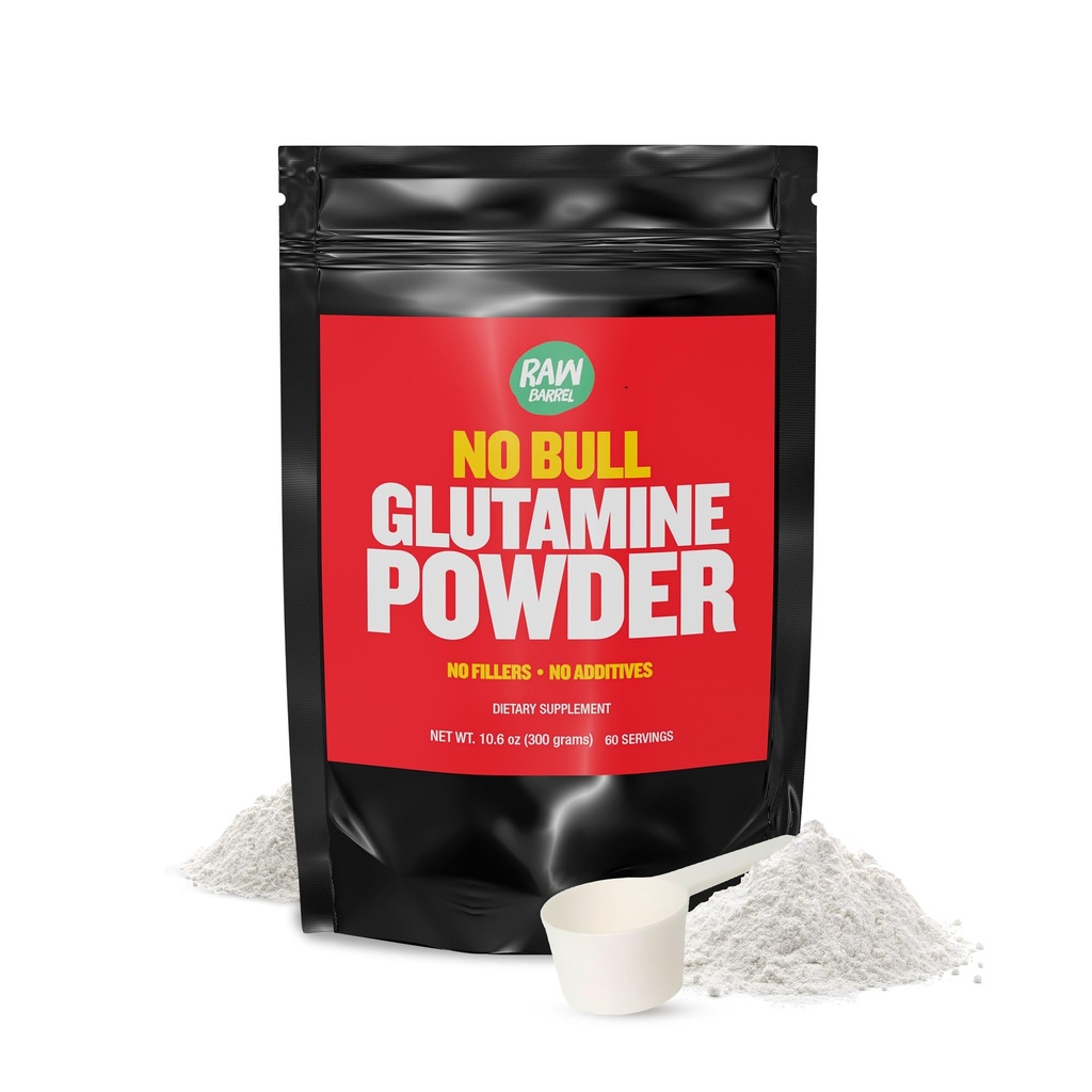 “无公牛” L-Glutamine 粉末-无味和微量化的Glutamine、纯L Glutamine 粉末、非转基因O、L Glutamine 补充剂、自然维冈、蔬菜和Gluten Free, 300g