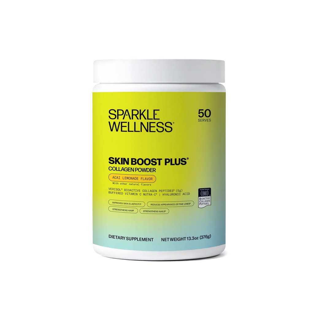 Sparkle Wellness VERISOL 生物活性水解Collagen Peptides | Collagen Powder 配有维生素C和Hyaluronic酸,用于头发,皮肤,和钉状健康 | Skin Boost Plus (Acai Lemonade) [50-Serves].