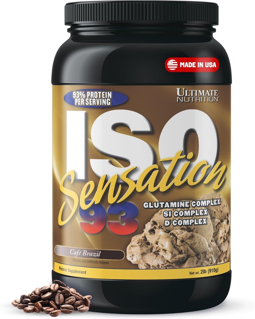 与Glutamine Complex, ISO Sensation 93-Whey 蛋白质粉与加成的Colostrum促进恢复、豁免和固醇健康-巴西咖啡馆,2升