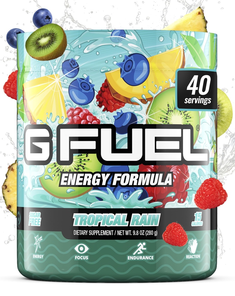 G 燃料 热带雨能 饮粉 预研咖啡因混合剂用于赌博,无糖 聚焦氨基,维生素 + 抗氧化剂, 9.8oz(Fruit Medley, 40 services)