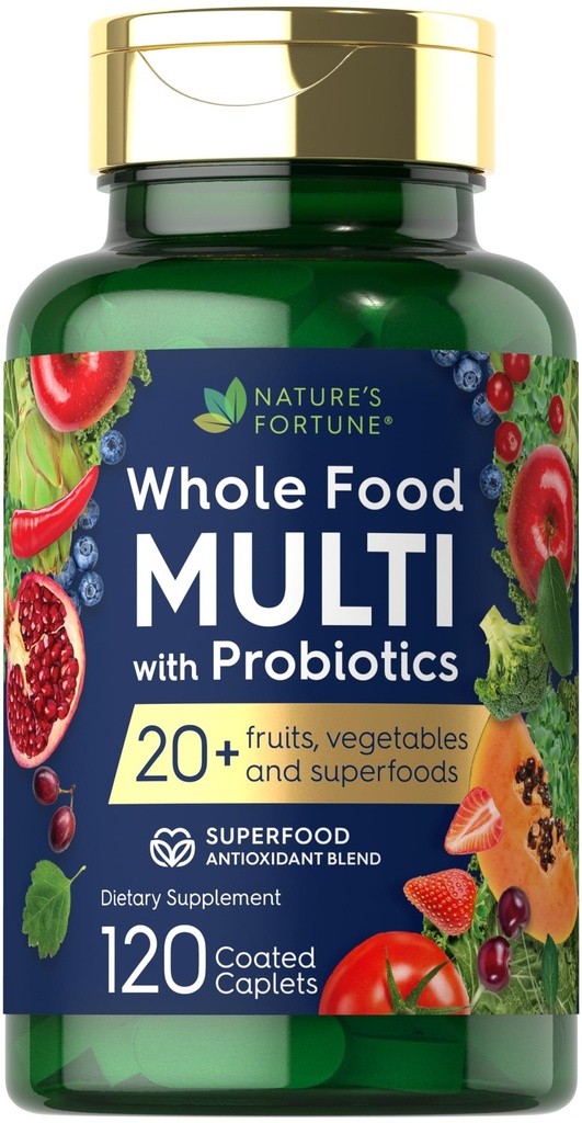 Nature's Fortune全食多维素与Probiotics 配有 120 配有 20 种水果和蔬菜配有 + Non-GMO & Gluten 免费补充品