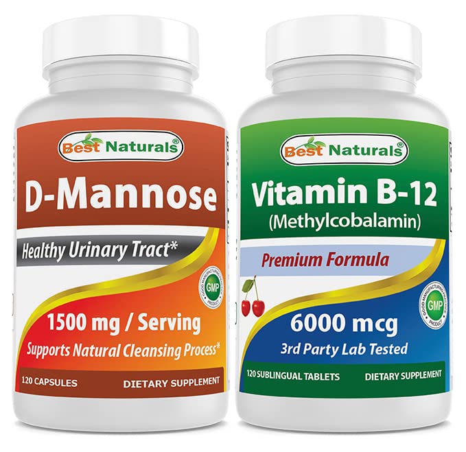 最佳天然剂 D-Mannose 1500 毫克和维生素 B12 6000 mcg