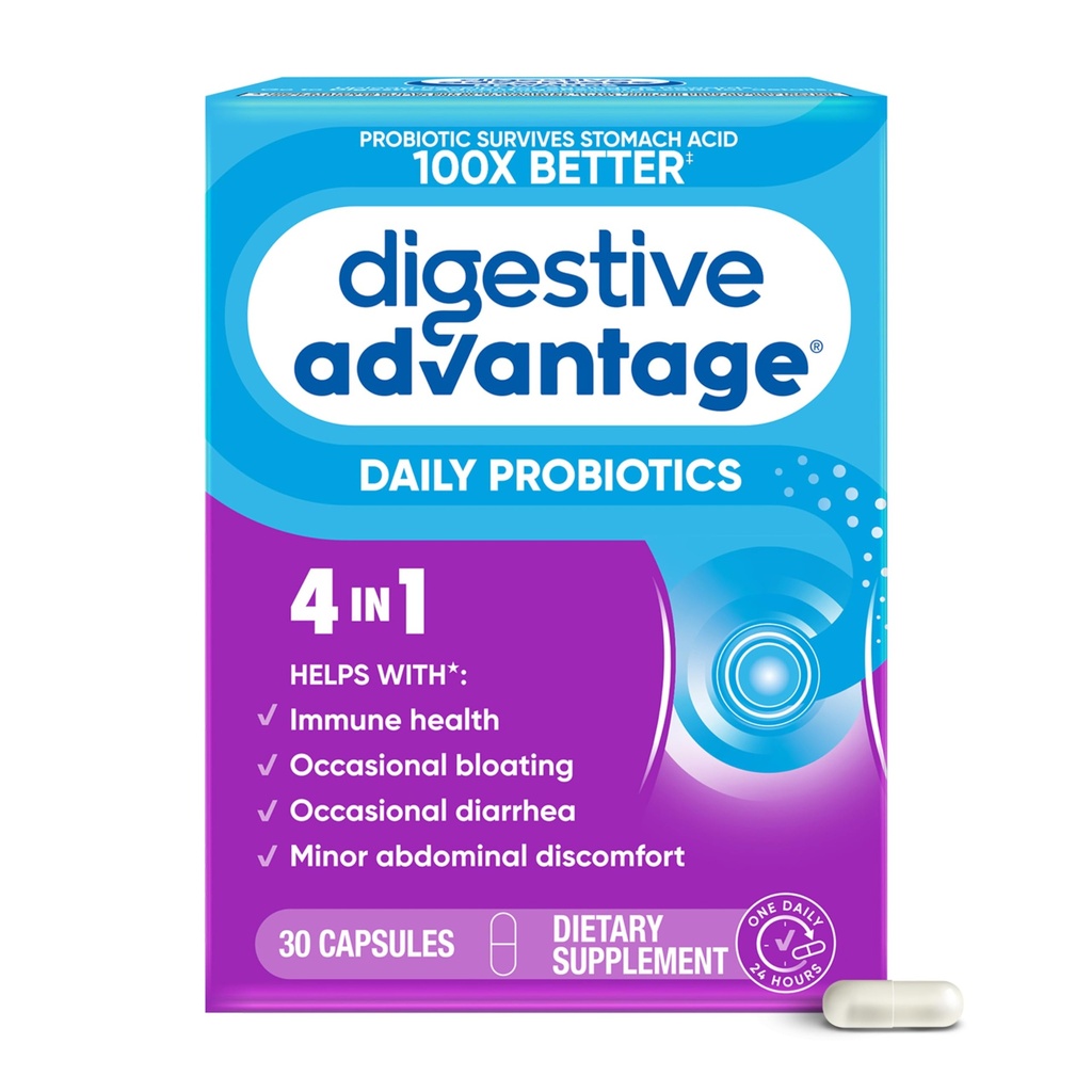 每日Probiotic Capsule - 消化优势 30 Capsules, Survives 100x better, Lessens Bloating, Calcium, 推广消化健康和Gut Flora, 多种