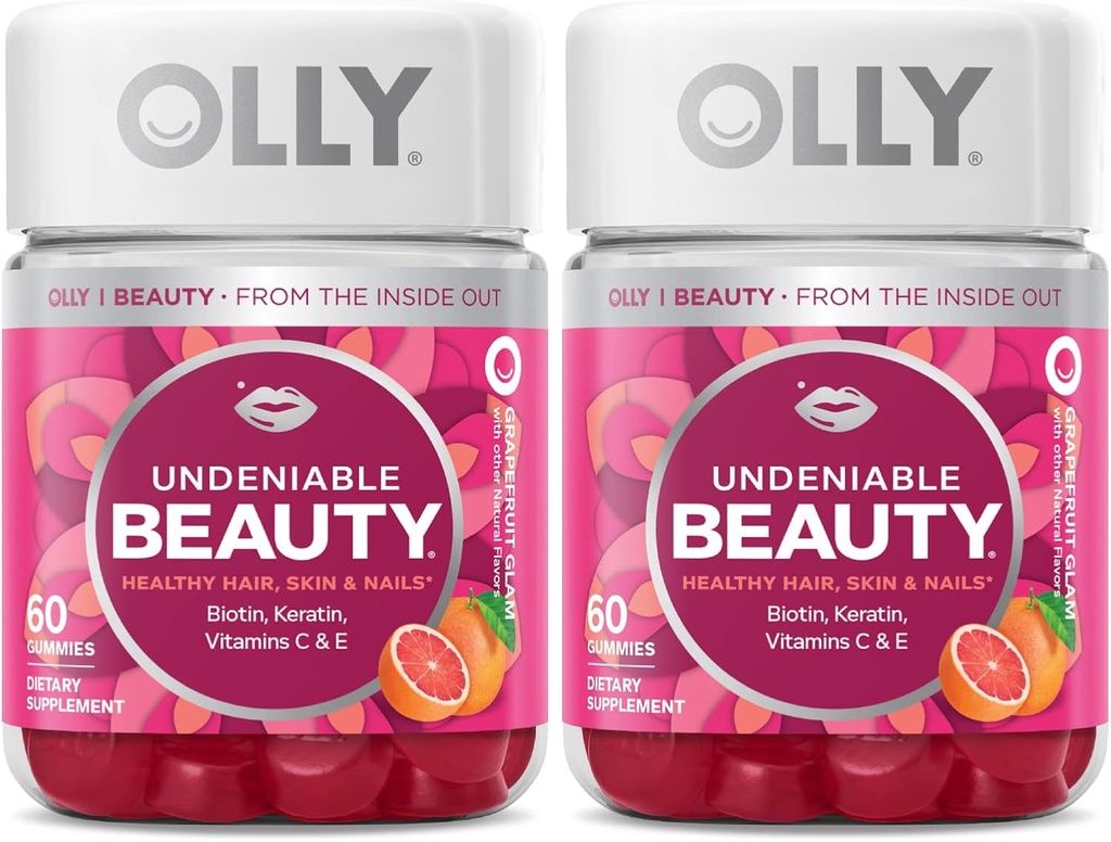 OLLY 不可否认的美人Gummy,为毛发,皮肤,钉子,Biotin,维生素C,Keratin, Chewable Supplement,Grapele果,30天供应量 - 120个计数