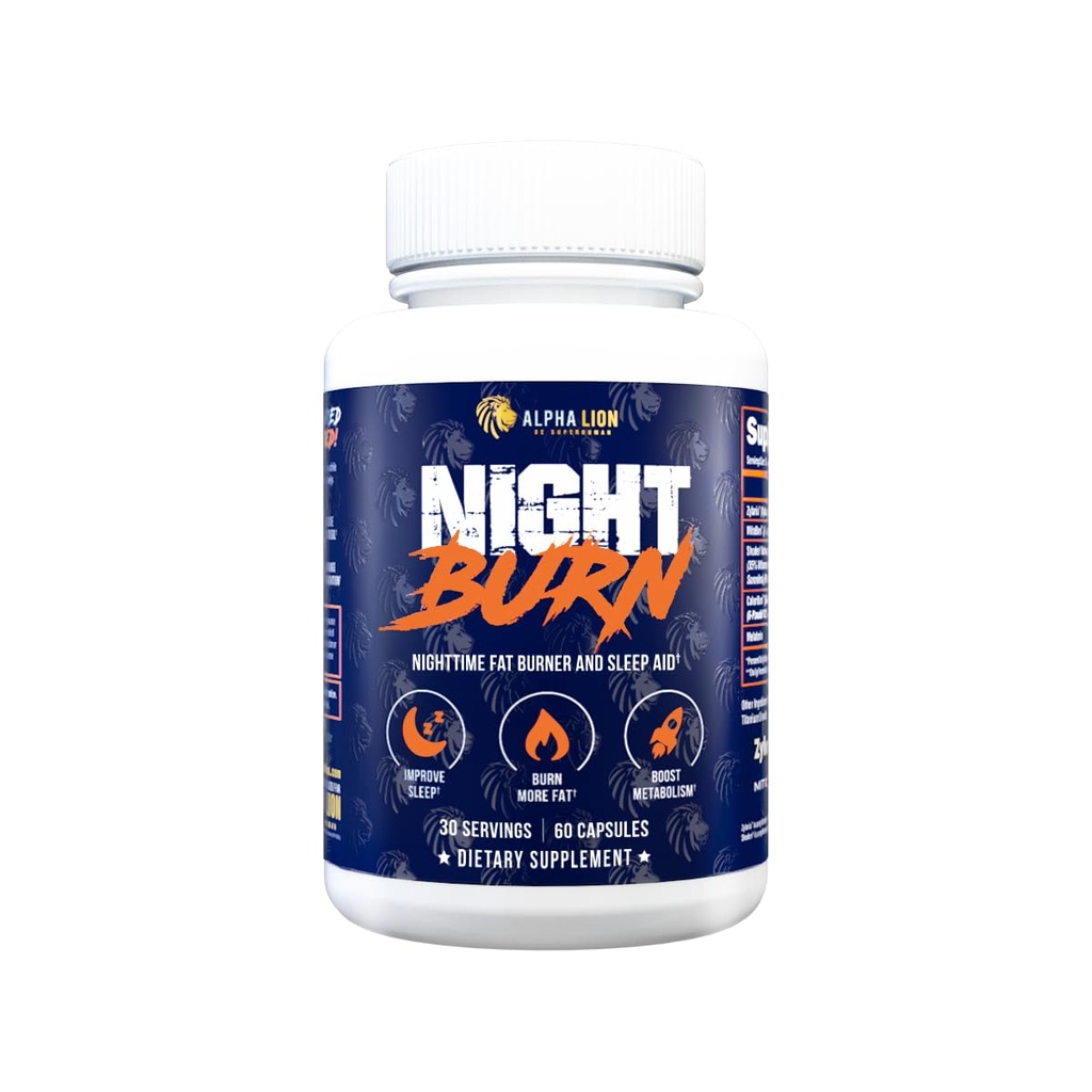 ALPHA LION Night 烧伤,减肥代谢促进器,减肥,增加肌肉,促进精益体,卡罗里烧伤补充剂,放轻松,促进健康科蒂索尔(60个卡普尔)