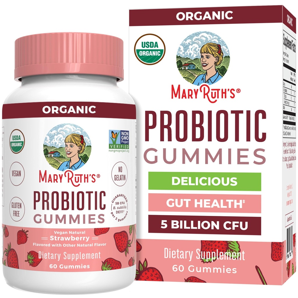 MARYRUTH的USDA有机增生蛋白 Probiotic Gummys Probiotic 消化支持 + Immune 支持 + 消化和Gut 健康补充 + 5亿 CCFU + Vegan → Non-GMO → Gluten Free → 60 Counts