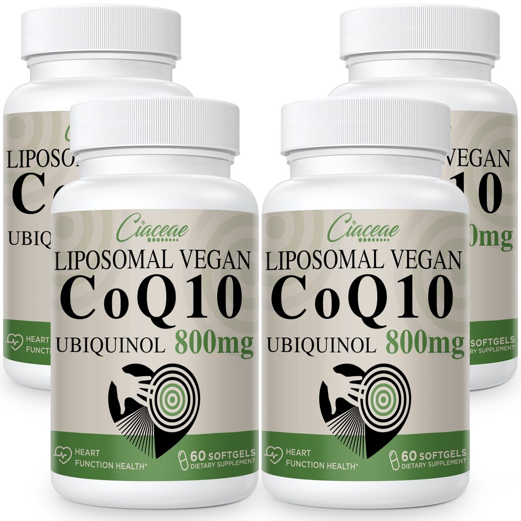 Liposomal CoQ10 800mg Ubiquinol Softgel, Max 吸收 Ubiquinol Coenzyme Q10, Ubiquinol CoQ10 抗氧化剂补充剂,心脏功能与能源生产,纯CoQ10 800mg, 240 Vegan Softgels