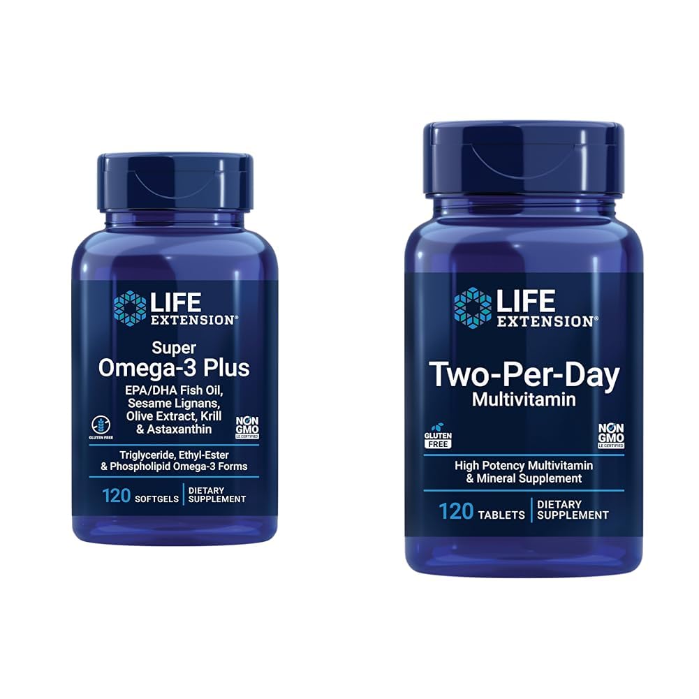 生命延长 Super Omega-3 Plus EPA/DHA 鱼油、芝麻 利格南和双日高概率多维生素和矿物补充品