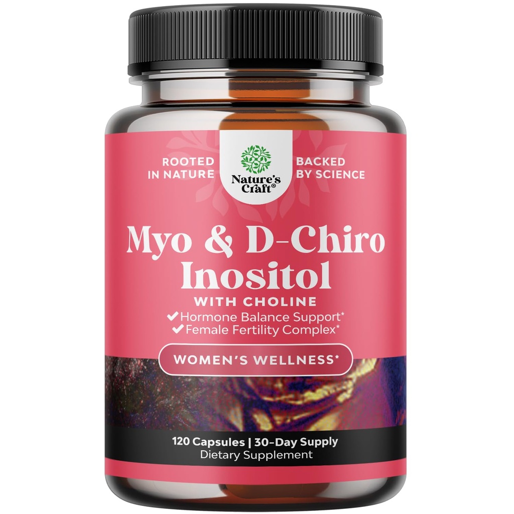 Myo-Inositol & D-Chiro Inositol Capsules - Choline Inositol 循环和生育支持补充 - 配有Myo & D-Chiro Inositol + Choline Bitartrate的Hormone女性平衡补充