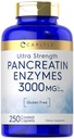 Carlyle Pancreatin 消化酶 | 250 Caplets | 与Protease, Amylase & Lipase | 高强 | Non-GMO, Gluten Free Supplement