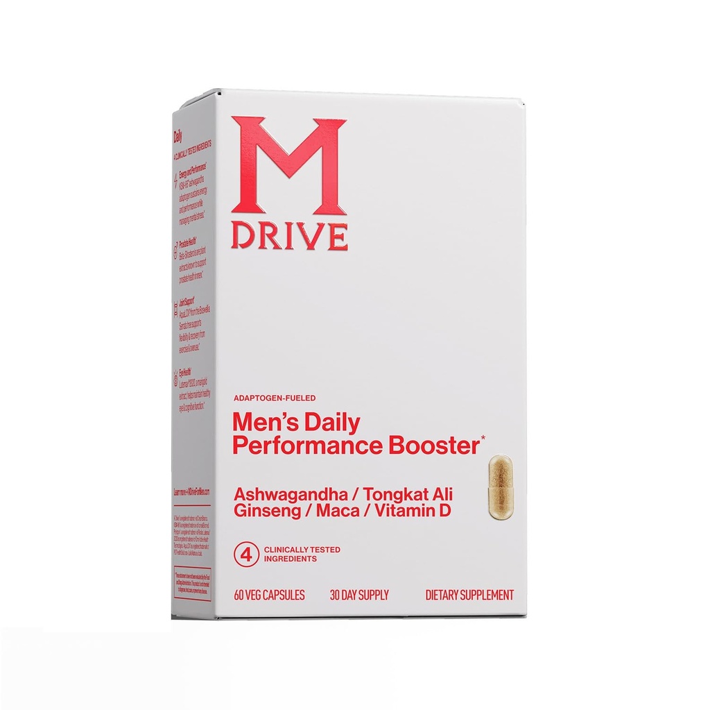 Mdrive Men's Daily Performance Company Support Support for Men - Ashwaghanda, Tongkat Ali, Ginseng, Maca & Vitamin D, 60 Capsules, 30天供应