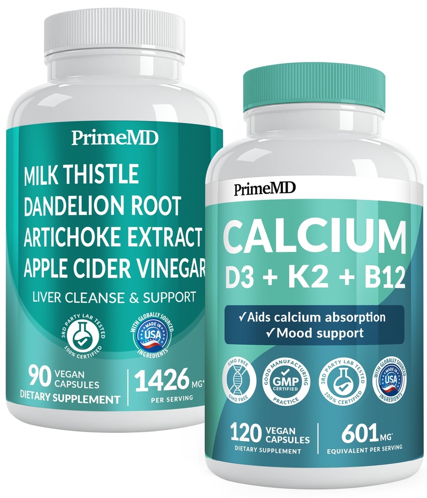 D3 Calcium K2 B12 (1pk) 和liver Support (1pk) 补充 Bundle - 骨,心,肝功能,和免疫支持 - 非GMO, Vegan, Gluten-free