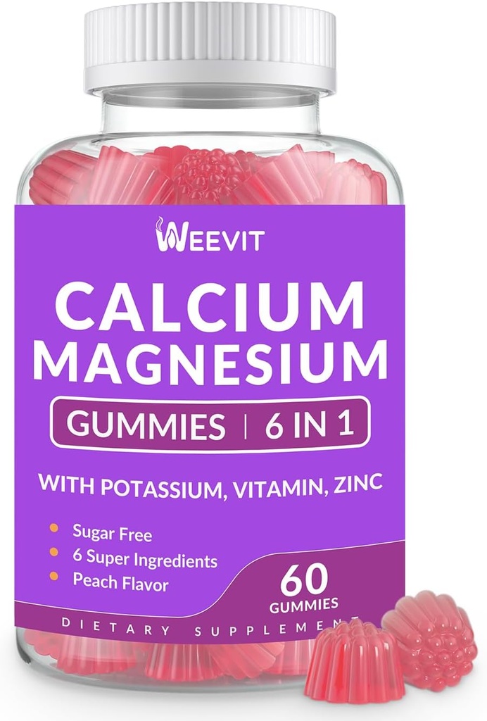 糖无钙胶类补充物600mg,含有维生素D3 K2,钾,高吸收性CA Gummy for Bone,Teeth & Muscle的镁锌酸钙
