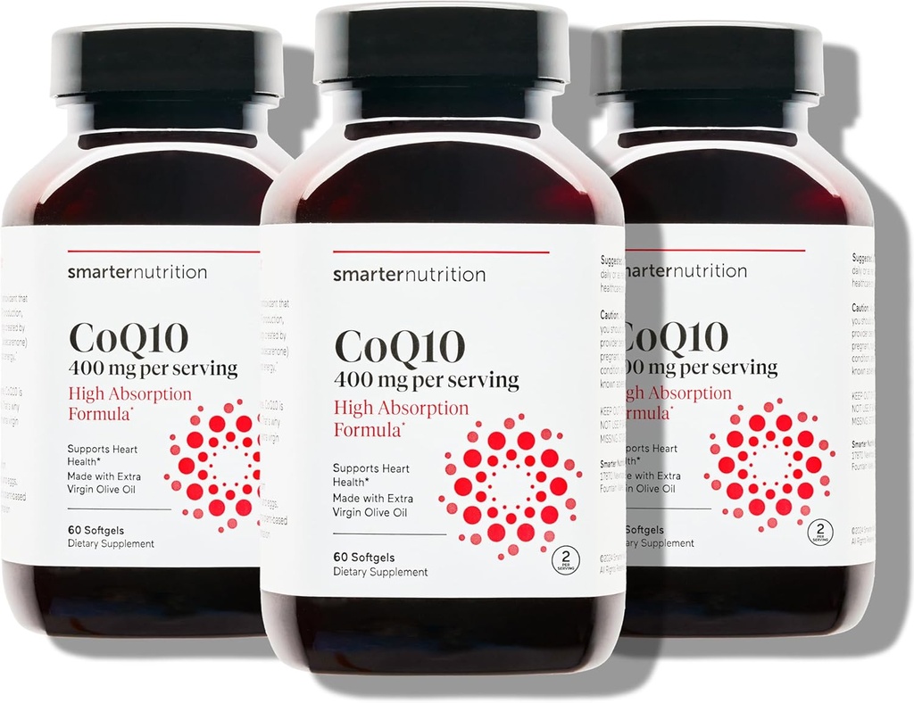 SMARTER NUTION CoQ10 400 mg 高吸附 - 天然发酵的Ubiquinone w/Organic Cold-President 橄榄油 - 用于心脏健康,细胞能量 - 非GMO, Gluten Free - 180 Count [90日供应]
