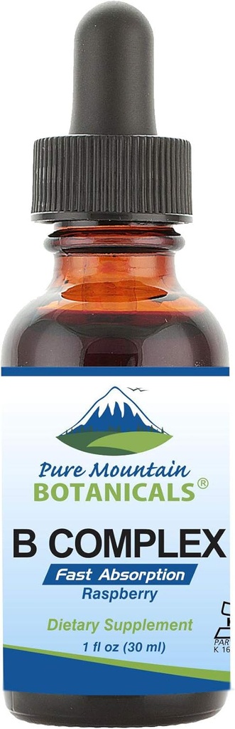 纯山植物志 液体维生素B 复合体 - Raspberry Flavor Kosher B 复合体 含有 B12, B6, Thiamin, Biotin, Niacin - 1oz 瓶子