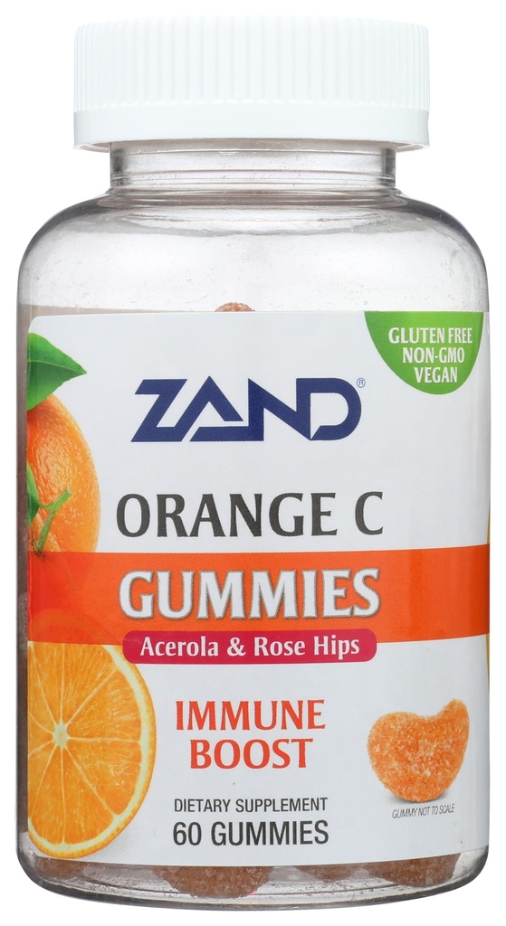 ZAND豁免 橙色维生素C 口香糖、健康与免疫支持补编、可口维生素C w/Citrus Bioflavoids、Rose HIPS和Acerola、Vegan、Gluten Free、60天保障、30次服务