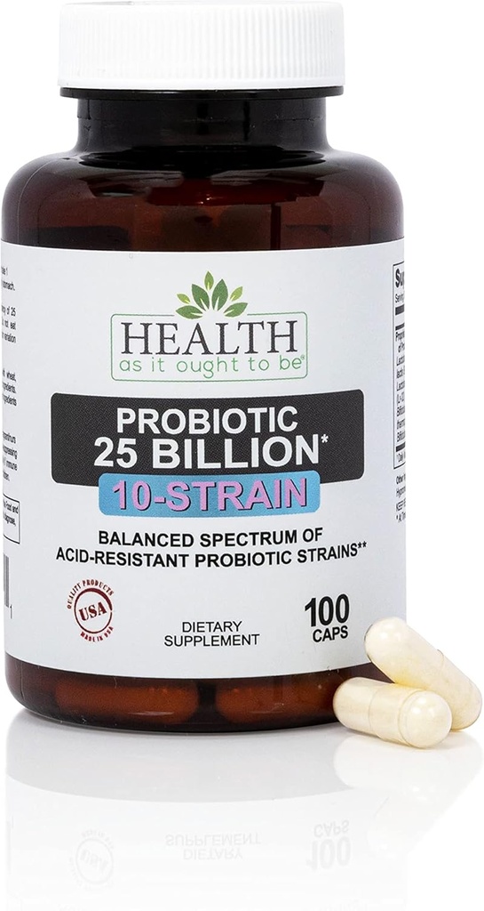 健康(Health As Ought To Be Probiotic (10 Strain)) 25亿 CPUs 补编 + 物理家 配方 酸的平衡谱 → Resistant Probiotic Strains → 100 Veggie Caps