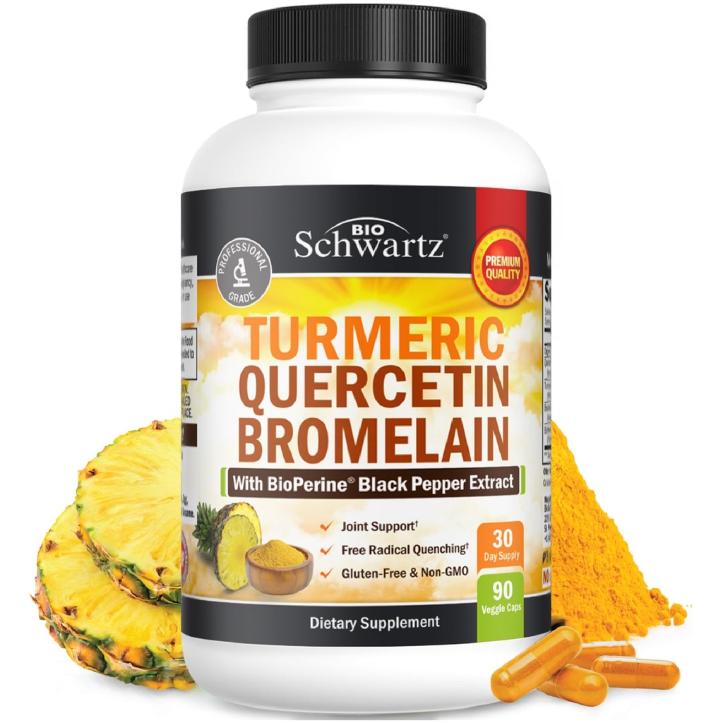 Turmeric Quercetin with Bromelain 补编 - 天然外强性Imune 与 BioPerine Black Pepper 联合支持 Max 吸收 - 有机 Tummeric Bromelain 补编 Vegan Safe, 非 GMO