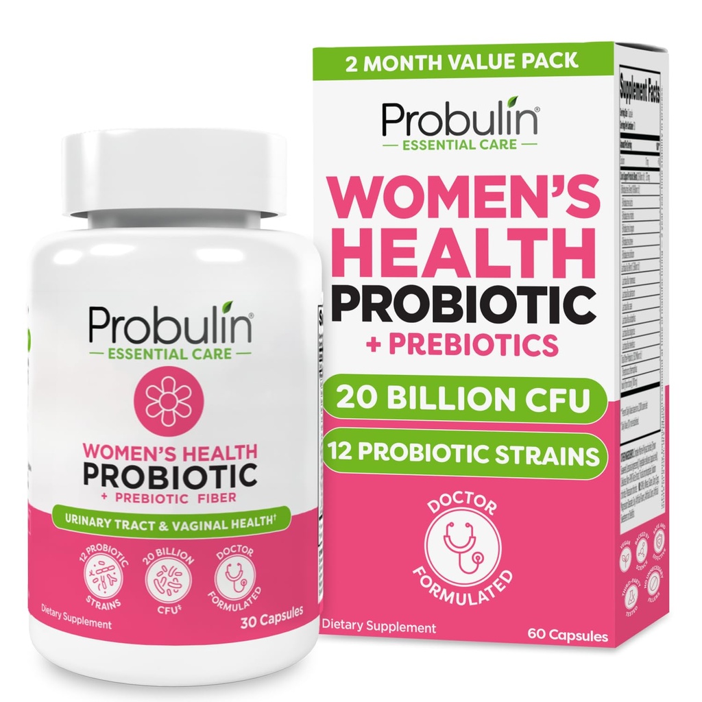 Probulin Probiolin Probiolital - 阴道、UT、Gut & Immune 健康与劳特氏杆菌 - 20亿 CPU, 12 Probiotic Strains & Prebiolities - 60 Vegan, Gluten Free Capsules for 整体-Body Wellness