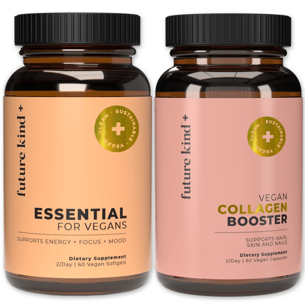 Future Kind Best Sellers Bundle | Vegan 多维坦和Collagen Booster | Vegan 多维坦,男女配B12,Omega 3和维生素D3 | Collagen支持皮肤,头发和钉状健康