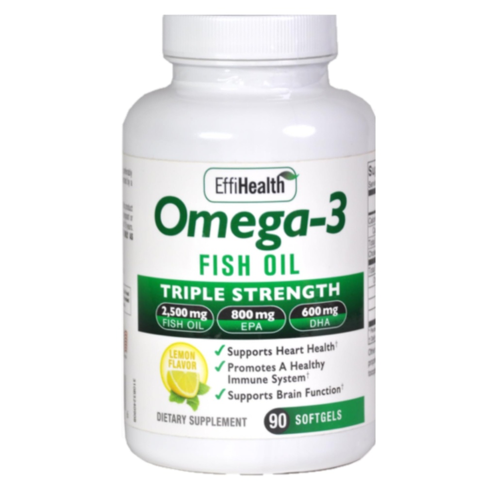 effihealth Omega-3 Fish Oil - 三强2500mg Fish Oil, 1200mg EPA, 600mg DHA - 支持心肺健康,脑健康和免疫支持 - Lemon Flavor, Burpless Fish Oil