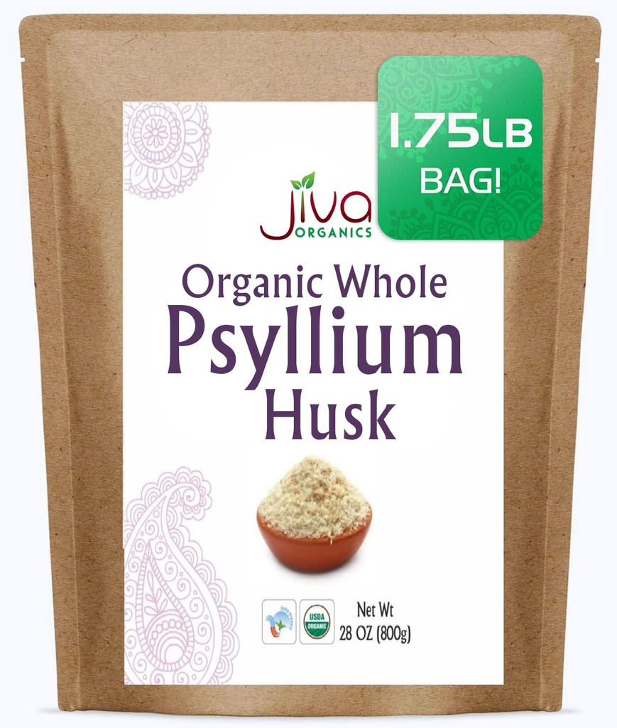 Jiva Organics 整体 Psyllium Husk (Isabgol) 1.75 LB (28 Oz) Jumbo Bag - 非GMO, 不受欢迎 - Keto 友好型,可溶性纤维