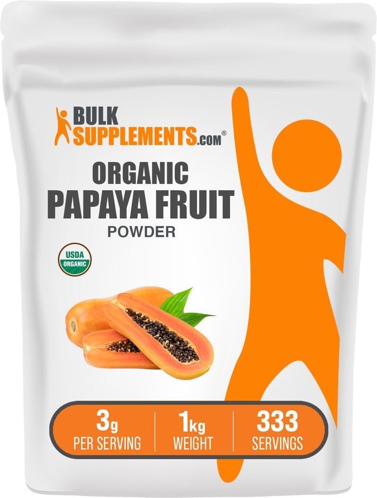 Bulk Assupports.com 有机木瓜果粉 - 火药,来源于木瓜果汁 - 不含葡萄糖,每服3克,1公斤(2.2磅)(包1)
